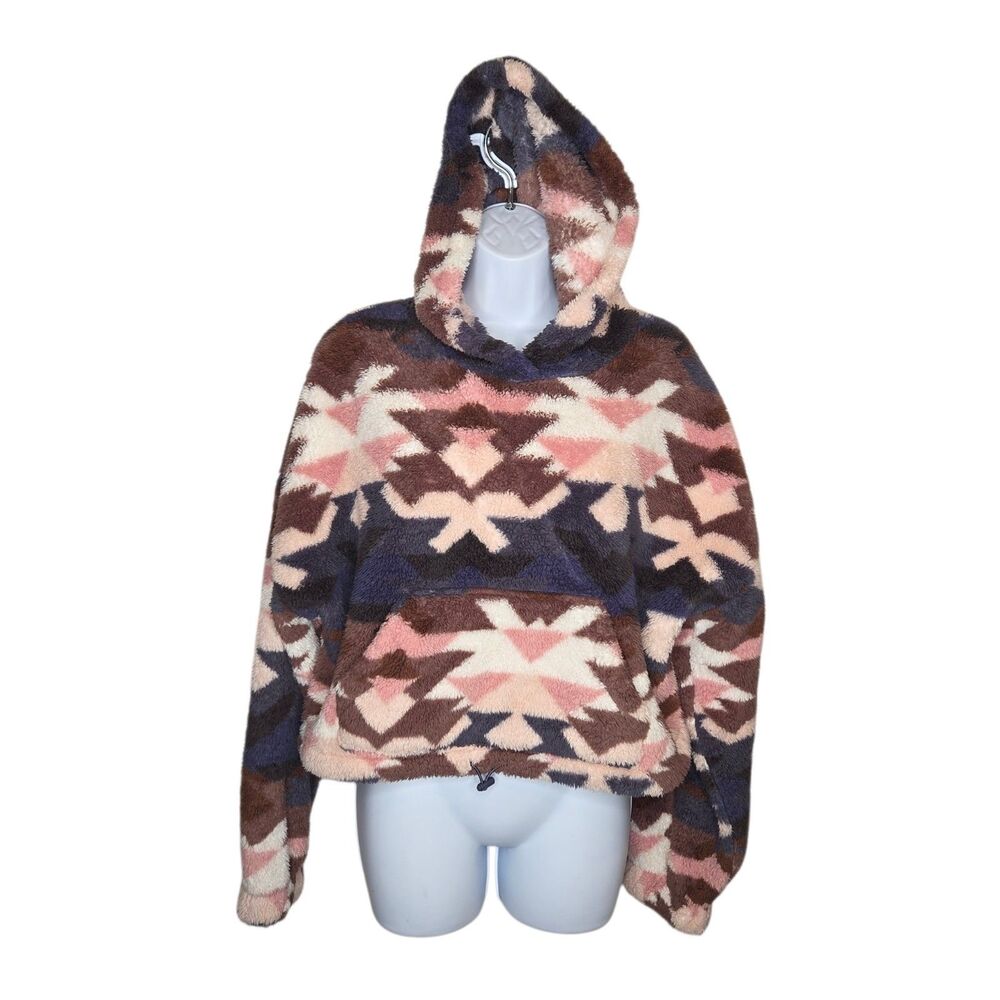 Aeropostale Hoodie Womens Medium Multicolor Aztec Fleece Hooded Cropped